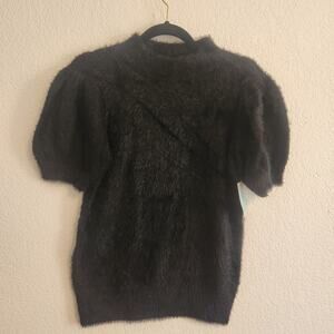CeCe Women's Size Small Black Short Sleeve Fuzzy Sweater‎ NWT